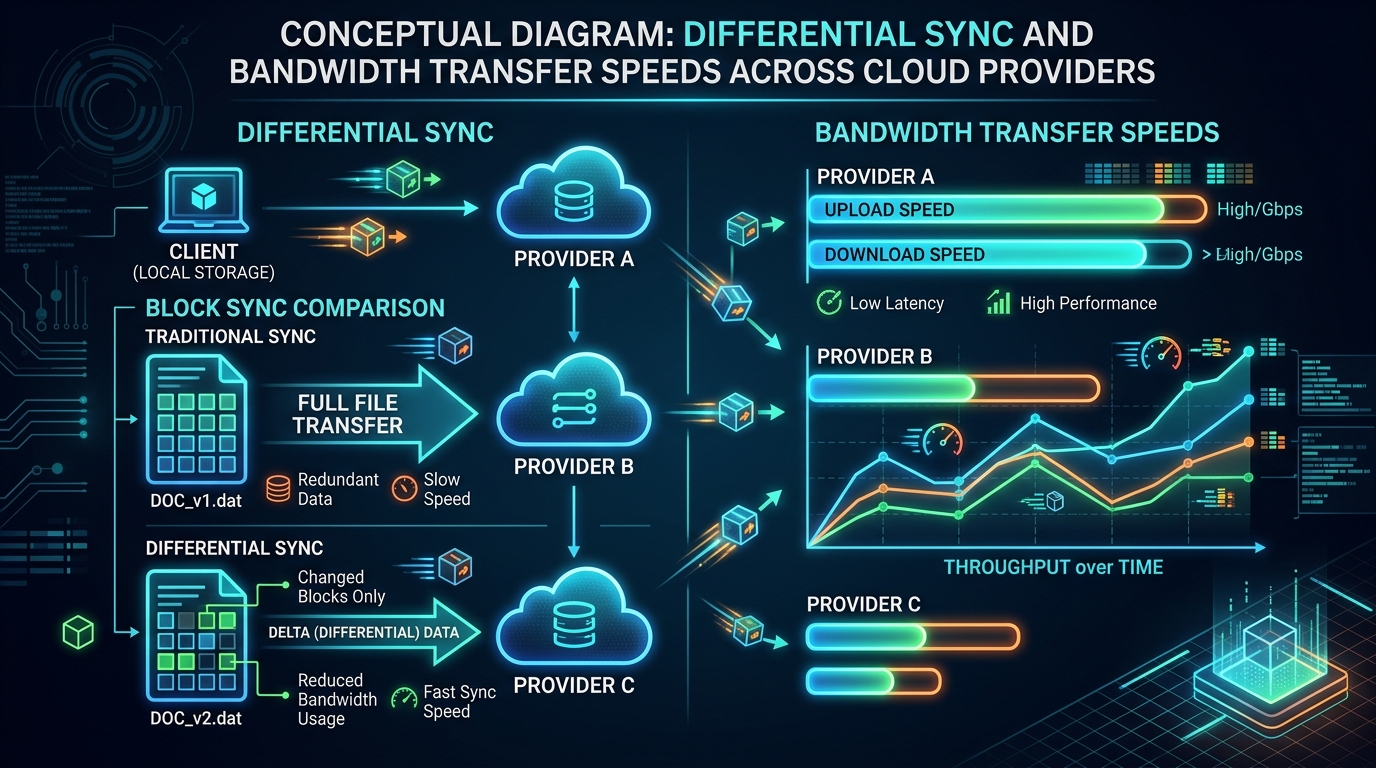 Differential sync and bandwidth transfer speeds across cloud providers