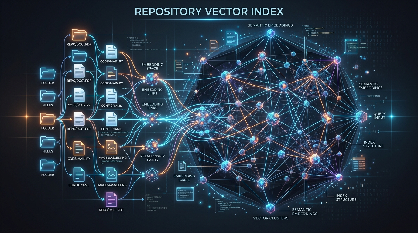 Conceptual illustration of a repository vector index connecting files and folders