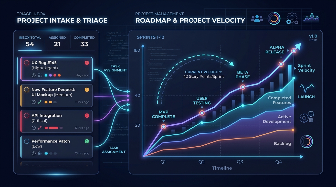 Visualization of a project roadmap and triage inbox workflow