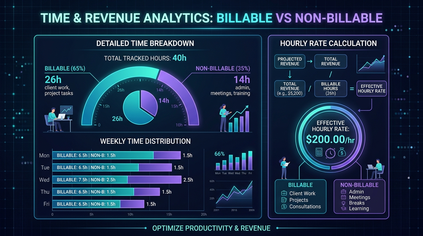 Billable vs non-billable time analytics breakdown